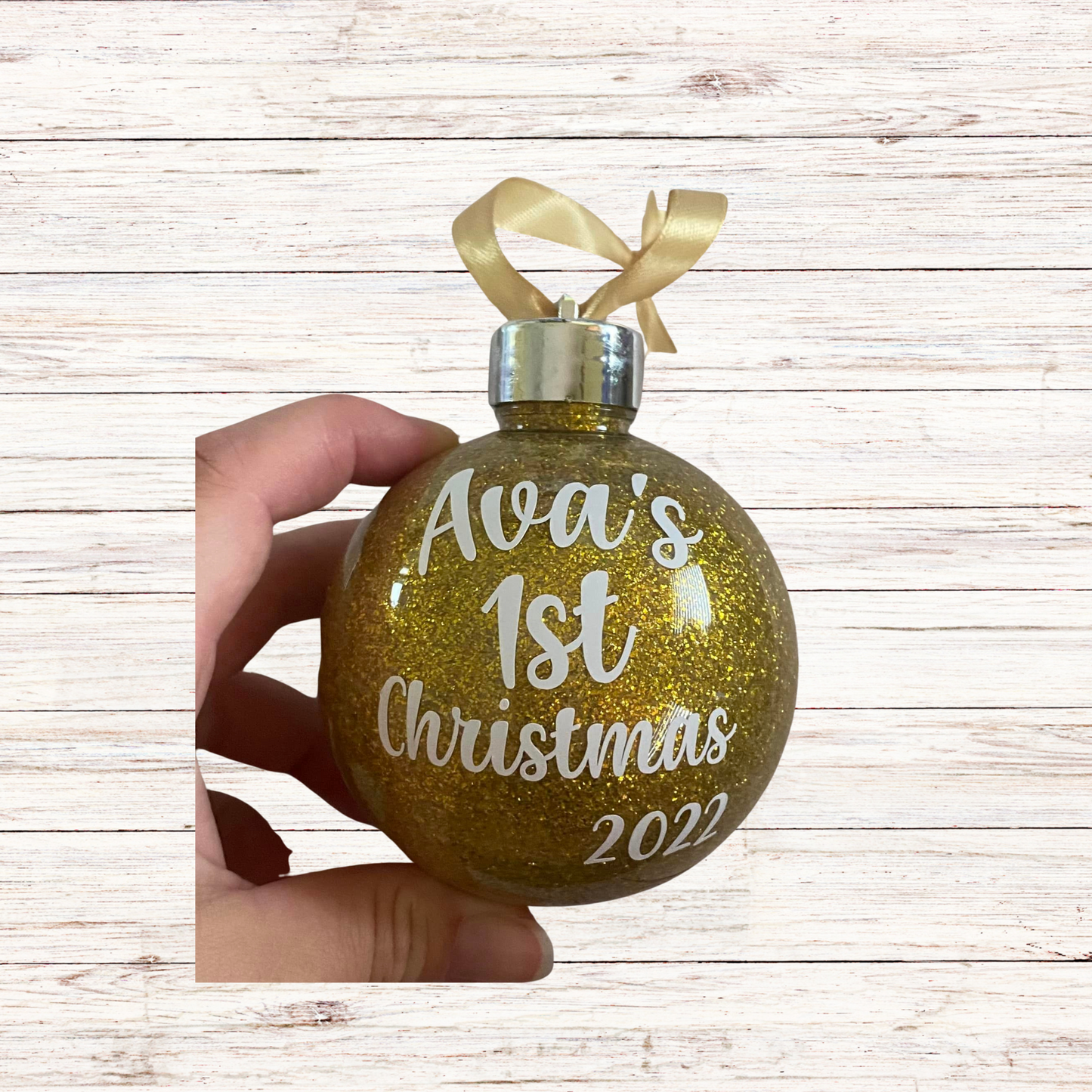 Personalised Glitter Baubles - Babys First Christmas